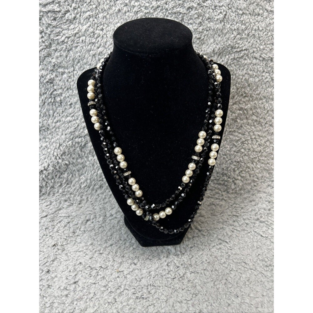 vintage costume jewelry necklace Black,pearl Mix Made Germany On Clasped